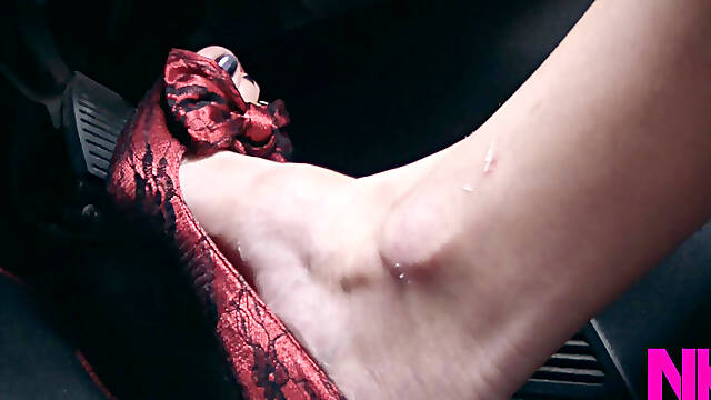 Revving, Driving and Pedal Pumping on the Way in Red Pumps