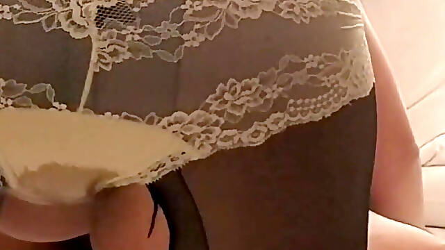 Plump Mature Woman Giving Her Affair Partner a Blowjob While Her Panties Get so Wet That Her Love Juices Drip Down the Crotch
